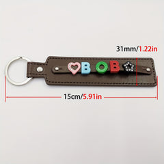Customizable Dark Brown Pet Memorial Keychain with Colorful Letter String