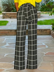  Grid Print Wide Leg Belted Trousers