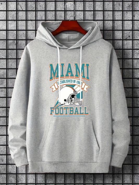 Miami Helmet Print Hoodies for Men Graphic Hoodie with Kangaroo Pocket