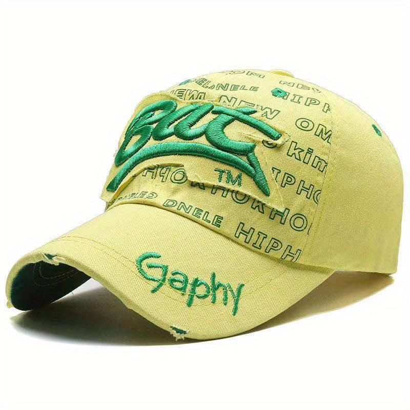 Letter Embroidery Ripped Baseball Cap Candy Cotton Sun Hat Lightweight Unisex