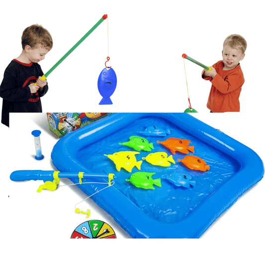 Inflatable Pond Fishing Game for Kids with Toy Fish & Rods
