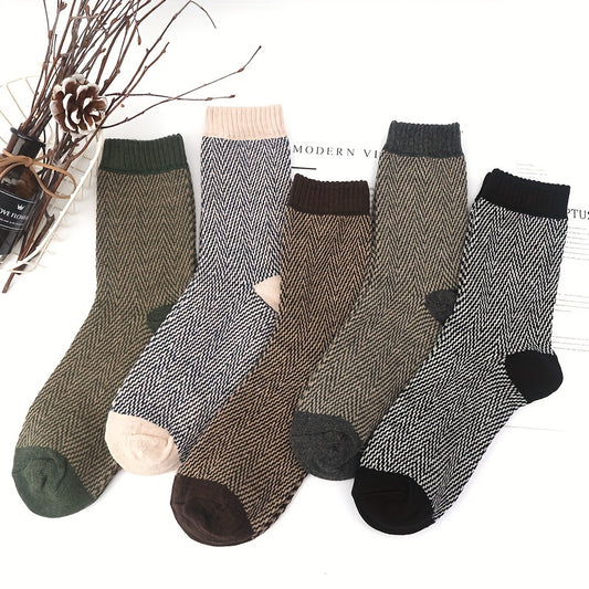 5 Pairs Vintage Wool Cotton Crew Socks For Men US Size 7