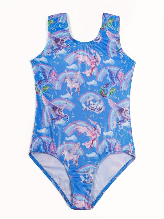 Girls Unicorn & Rainbow Gymnastics Jumpsuit Dance Suit