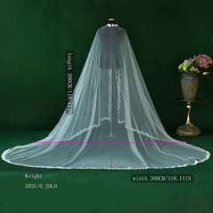 Adjustable Cathedral Length Wedding Veil with Secure Pin Fixing Bride Mantle