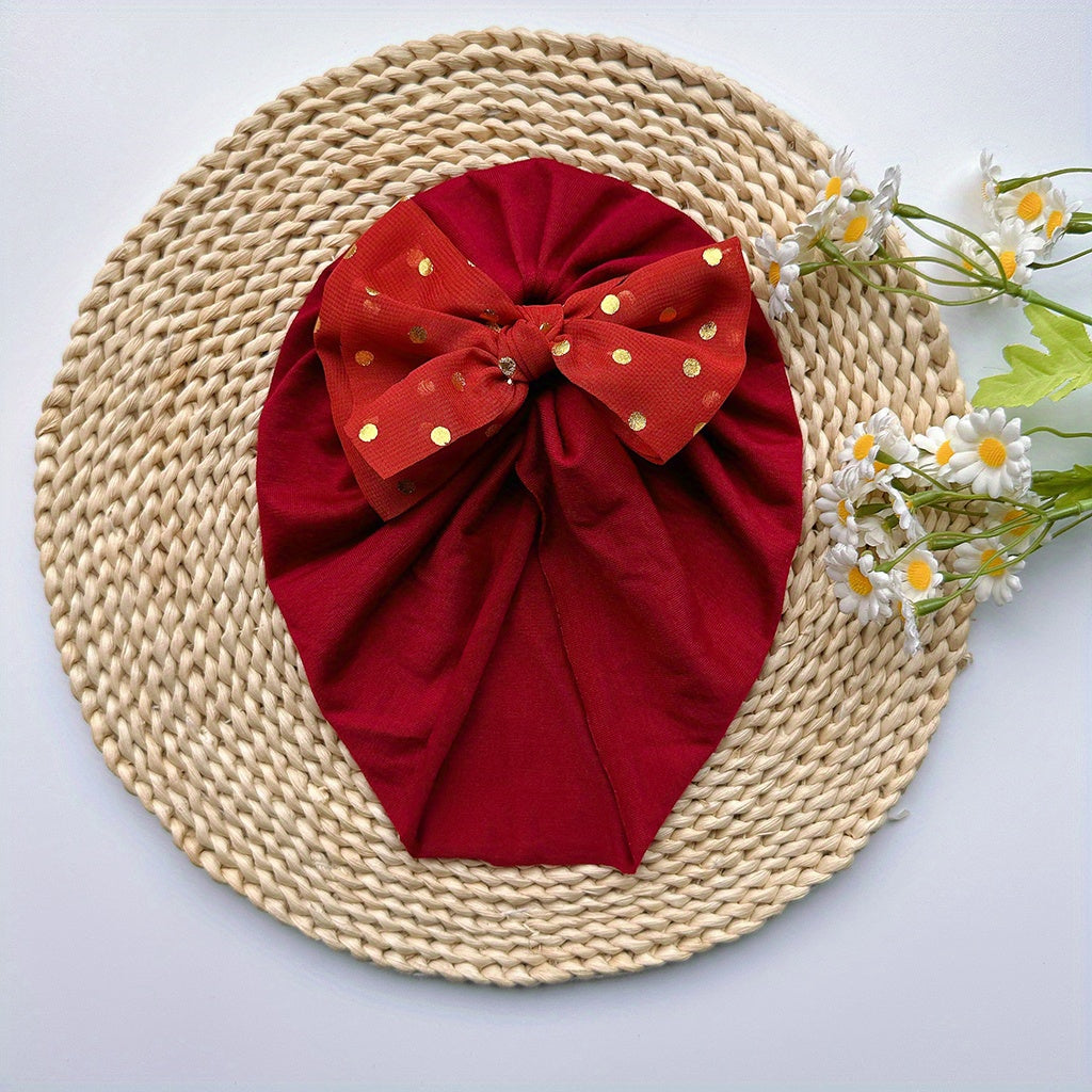 Baby Girls Polka Dots Bow Cap Soft Head Wrap