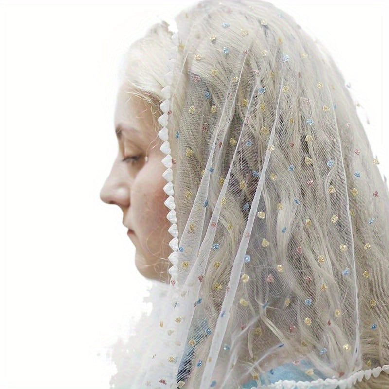 Sheer Mesh Bridal Veil Floral Pattern Lightweight Breathable