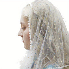 Sheer Mesh Bridal Veil Floral Pattern Lightweight Breathable
