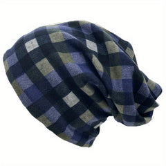 Plaid Casual Beanie Turban Cap Headband Neck Gaiter Lightweight Skull Hat