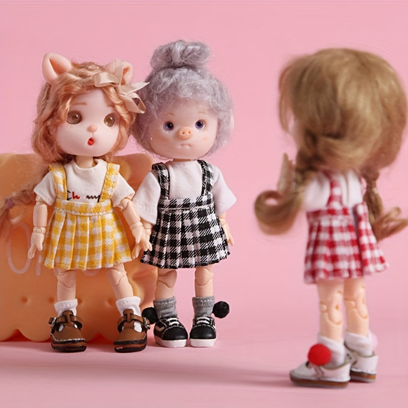 Plaid Skirt with Suspenders for OB11 Dolls