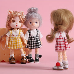 Plaid Skirt with Suspenders for OB11 Dolls