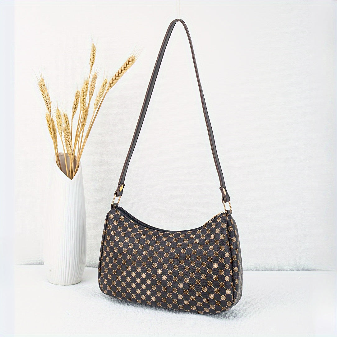 Geometric Printed Shoulder Bag with Zip Closure