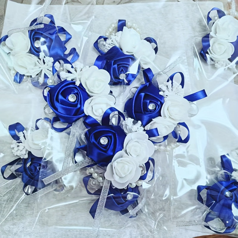 3pcs Prom Flower Wrist Corsages Wedding Royal Hand Flower Anniversary