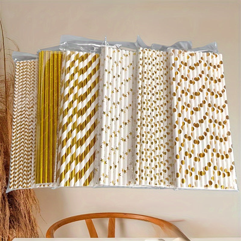 25pcs Random Party Straws Hot Stamped Paper Straws Decor