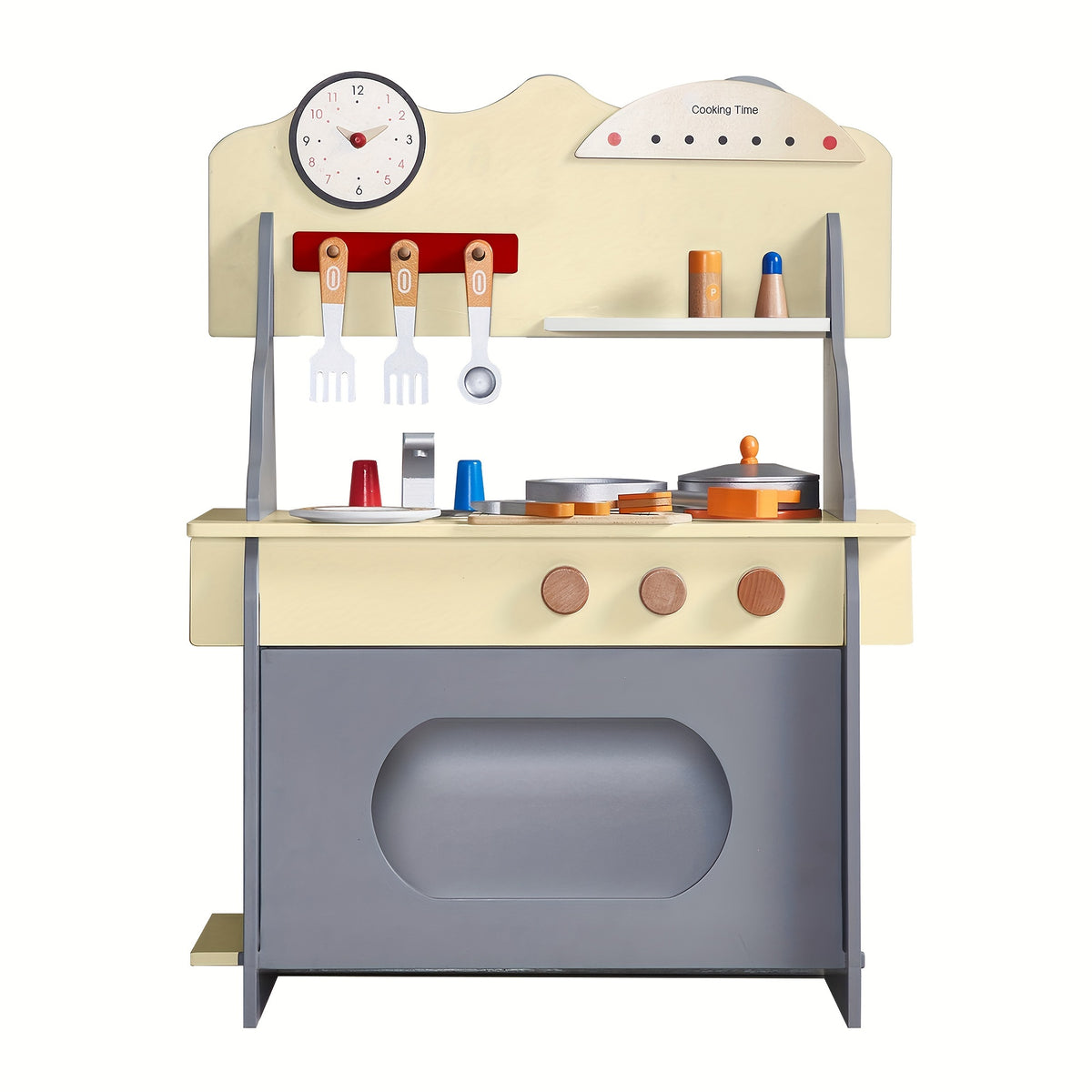 Wooden Play Kitchen Set with Clock Sink & Stovetop Indoor Fun Gift
