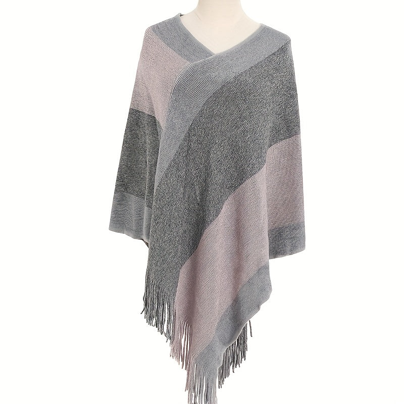 Fringed Shawl Warm Outwear Cape Windproof Large Blanket for Autumn & Winter