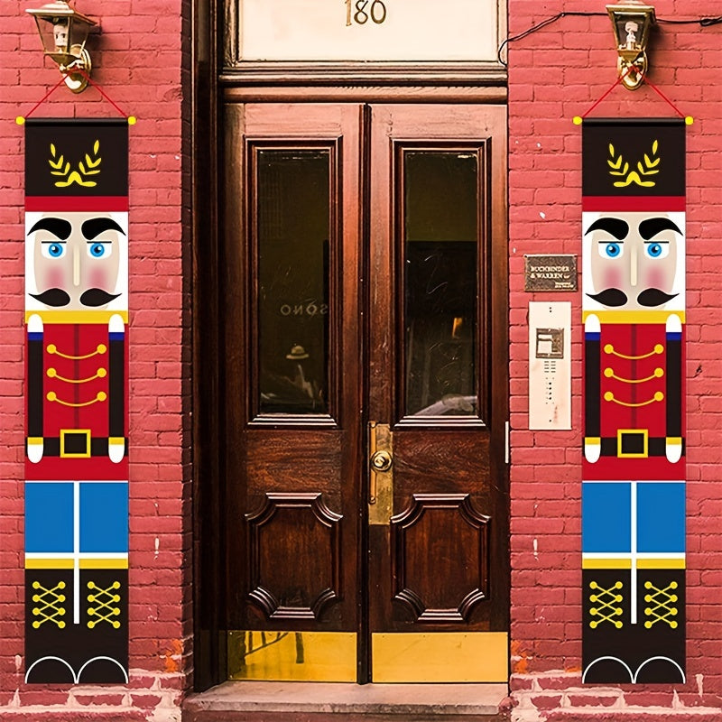 2pcs Christmas Couplets Door Curtain Nutcracker Soldier Knights Flags