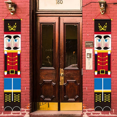 2pcs Christmas Couplets Door Curtain Nutcracker Soldier Knights Flags