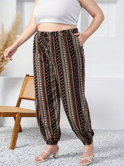  Boho Patchwork Print Drawstring Jogger Trousers