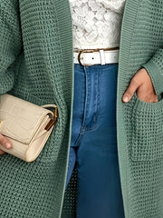  Waffle Pattern Longline Sweater Cardigan