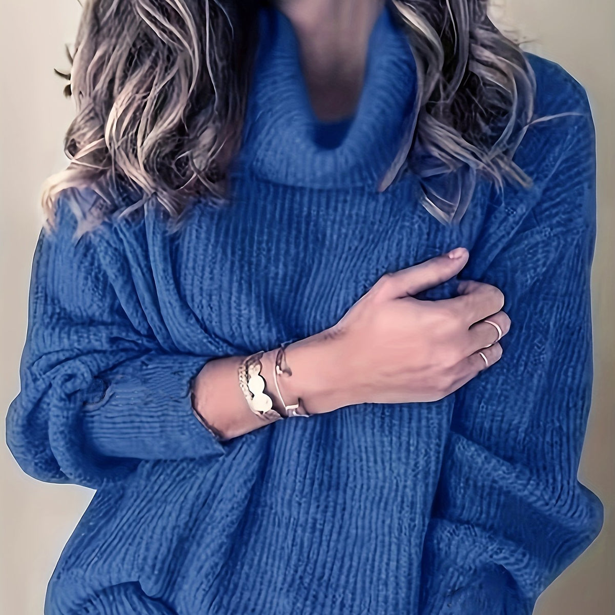  Solid Ribbed Turtle Neck Long Sleeve Sweater