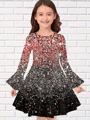 Girls Sequin Print Long Sleeve Dress Spring Fall Gift