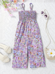 Girls Boho Flower Print Shirred Cami Jumpsuit For Party