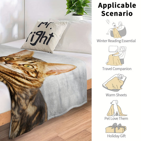 Cat Pattern Soft Plush Blanket All Seasons Flannel Couch Bed Travel Camping