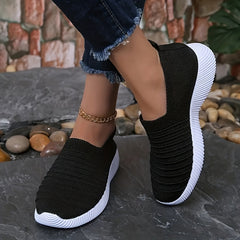 Women's Textured Knit Slip on Walking Shoes Low Top Mesh Sneakers