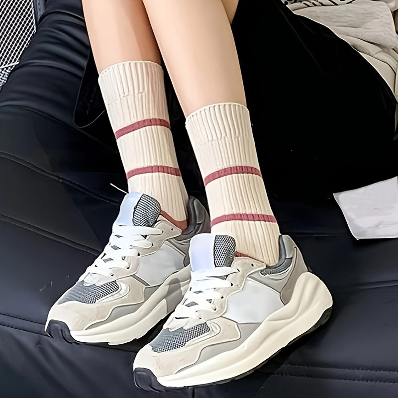 6 Pairs Colorblock Striped Socks Mid Tube Women's Stockings