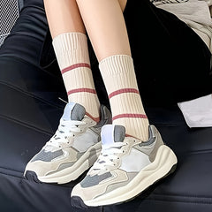 6 Pairs Colorblock Striped Socks Mid Tube Women's Stockings