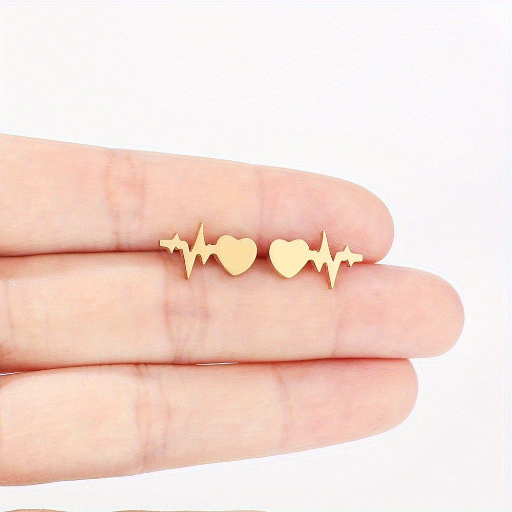 Heartbeat Steel Earrings 3 Colors 18k Plated Stud Women's Jewelry