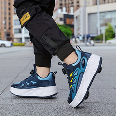 Boy's Roller Shoes Rotating Buckle Skate Sneakers Kids Teen Outdoor