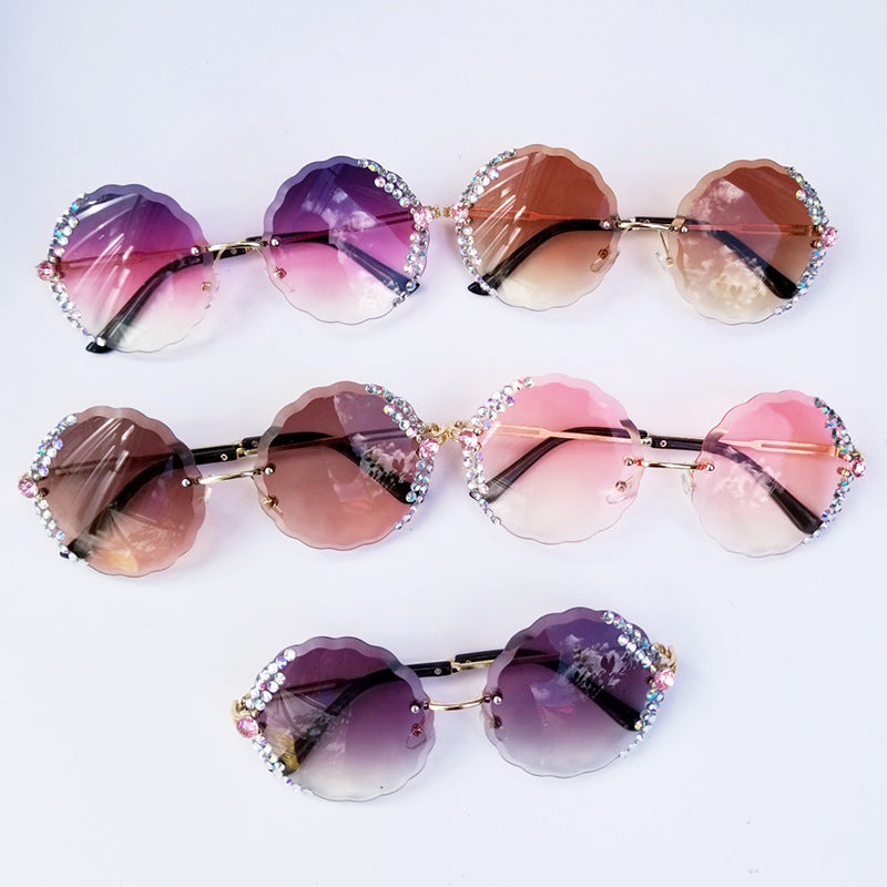 Oversized Rhinestone Rimless Sunglasses Gradient UV400