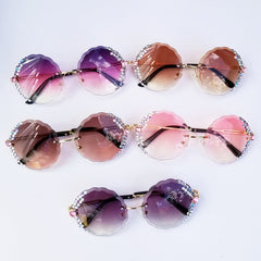 Oversized Rhinestone Rimless Sunglasses Gradient UV400