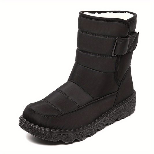 Women's Solid Platform Snow Boots Casual Plush Lined Hook & Loop Boots