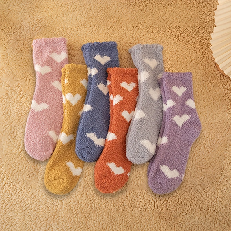 Heart Pattern Fuzzy Socks Comfy & Warm Mid Tube Women's Stockings