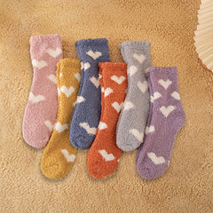 Heart Pattern Fuzzy Socks Comfy & Warm Mid Tube Women's Stockings