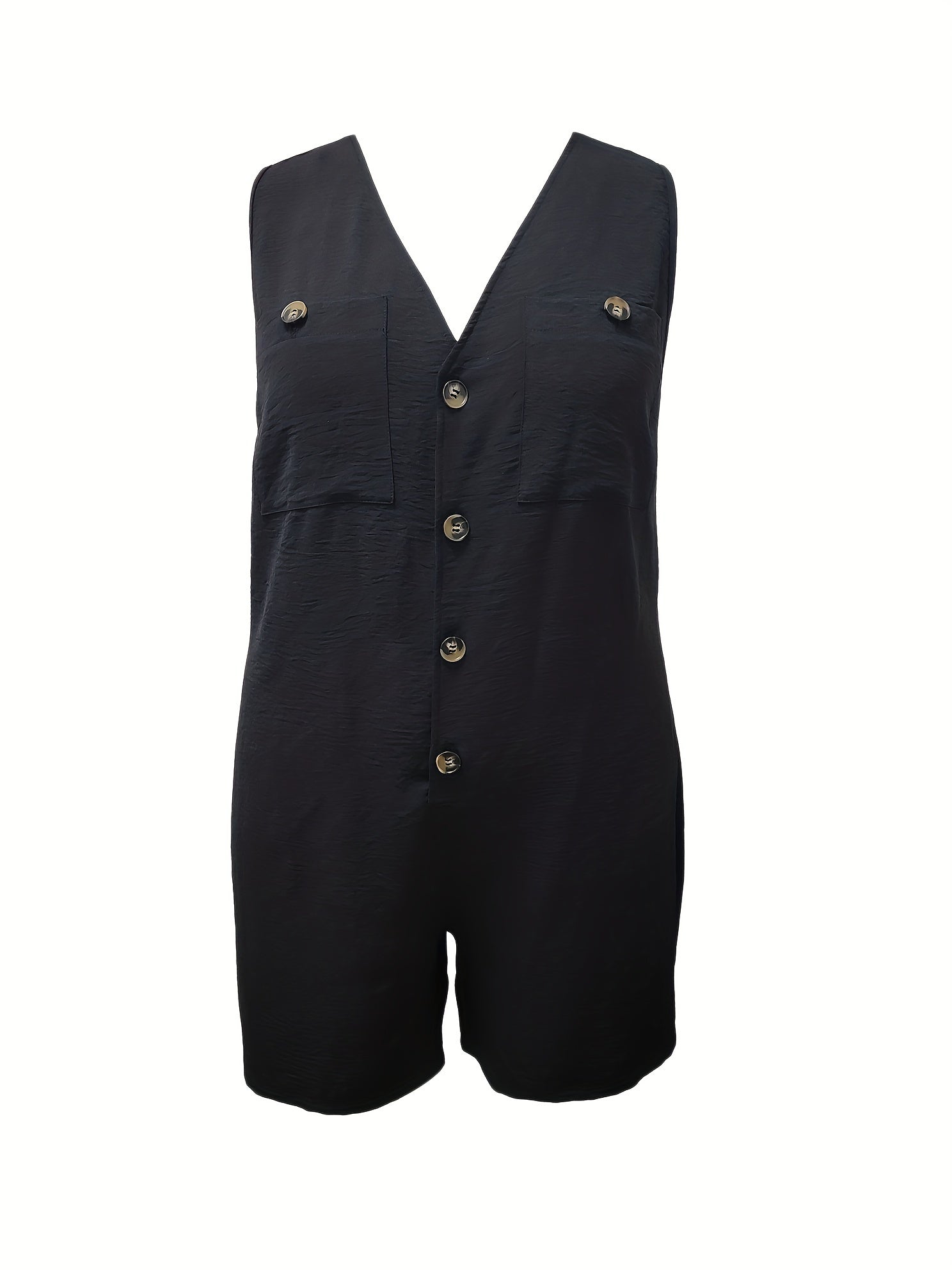  Casual Romper Women's Plus Solid Button Up V Neck