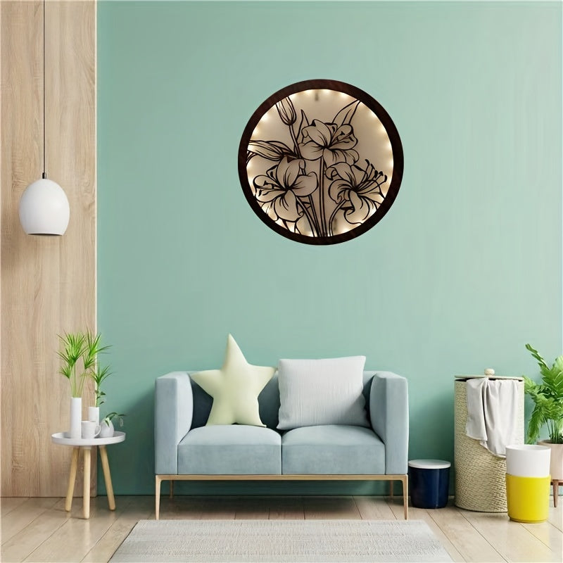 LED Light Wooden Hanging Wall Decoration Pendant Flower Series Night Light