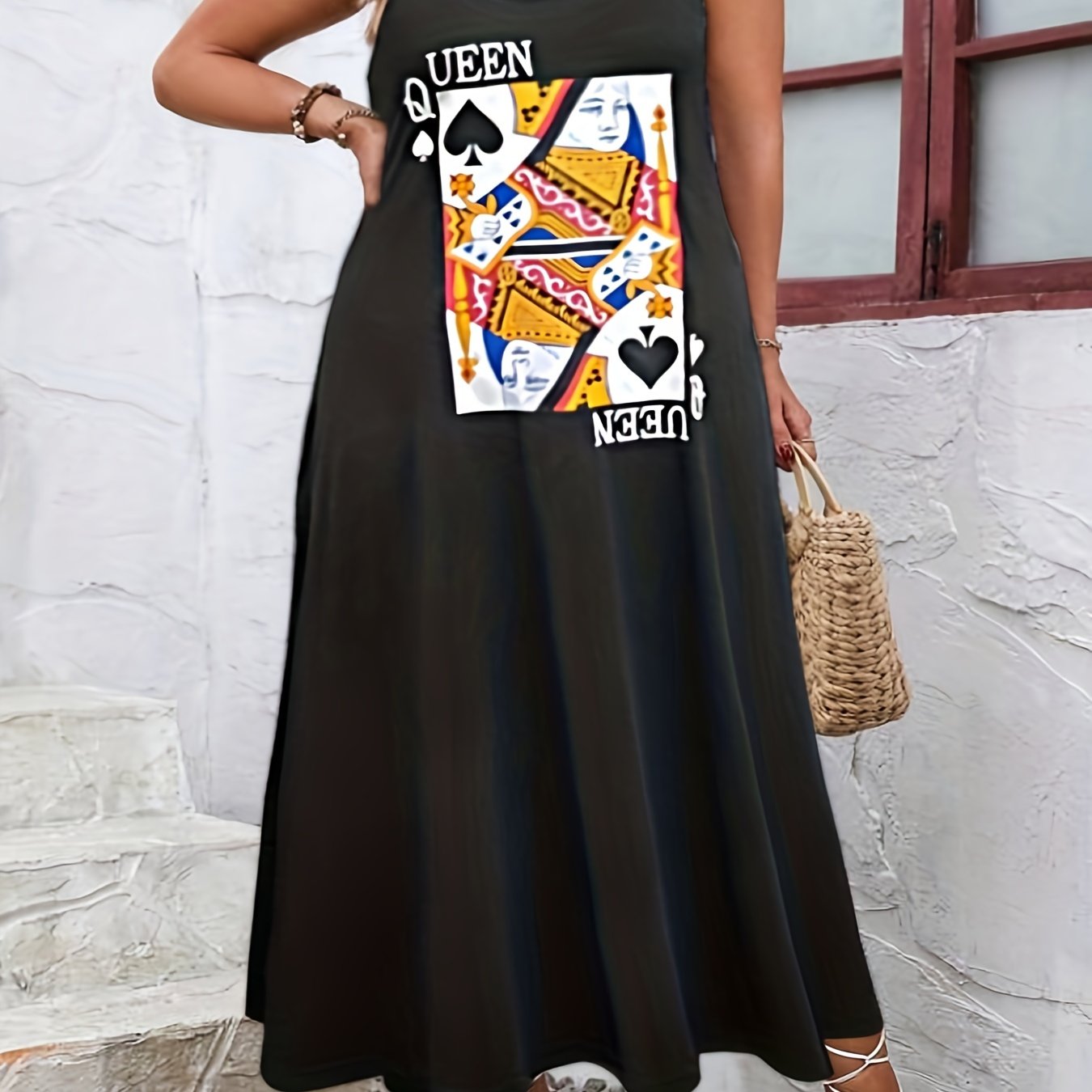  Poker Card Print Maxi Cami Dress