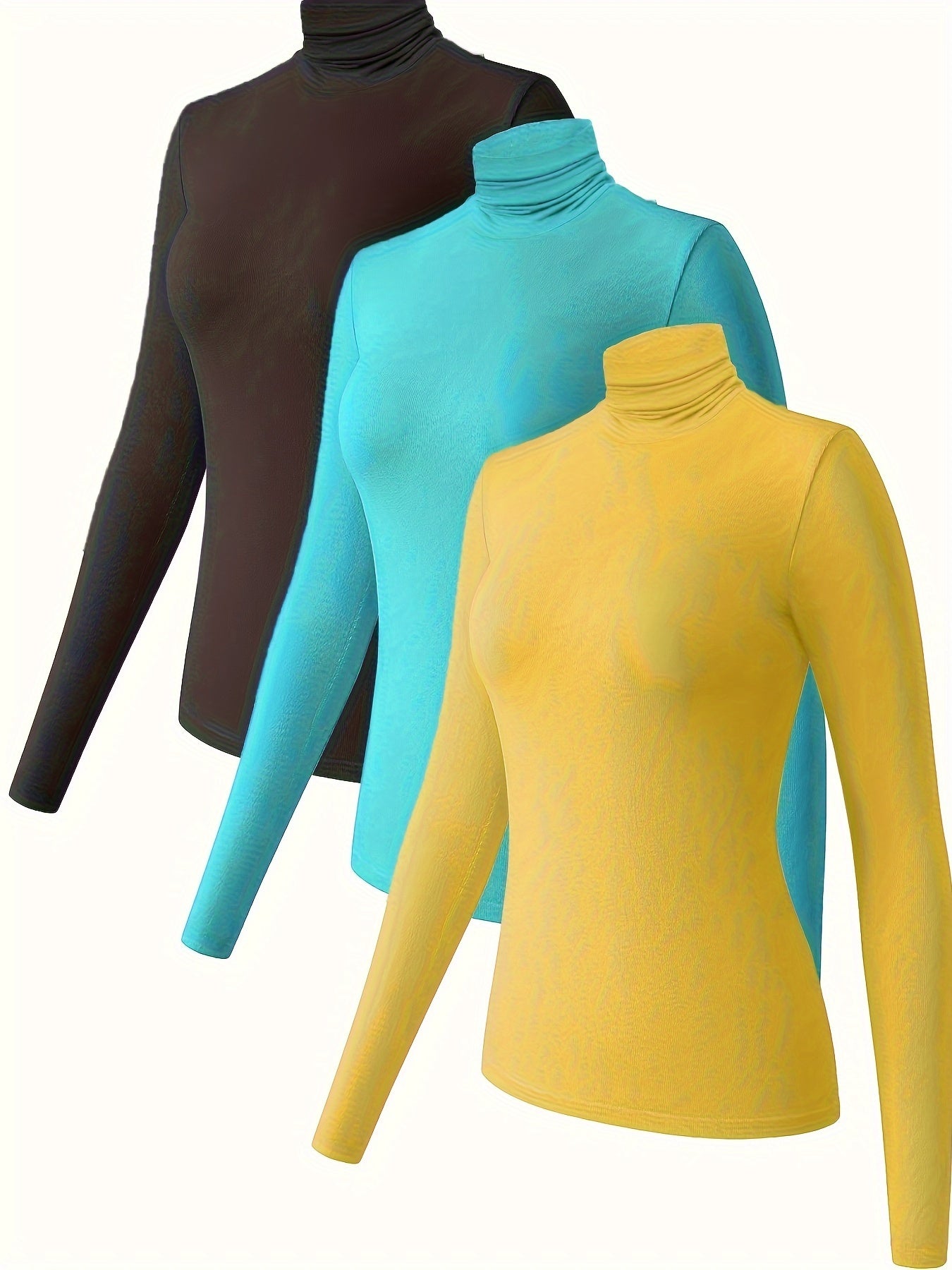 3pcs Women's Soft Thermal Turtleneck Top Plush Underwear