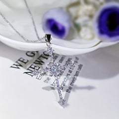 Zircon Star Cross Necklace Silver Plated Jewelry For Women Men