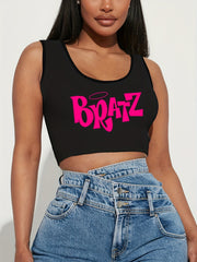 Letter Print Crew Neck Tank Top Sleeveless Crop Top