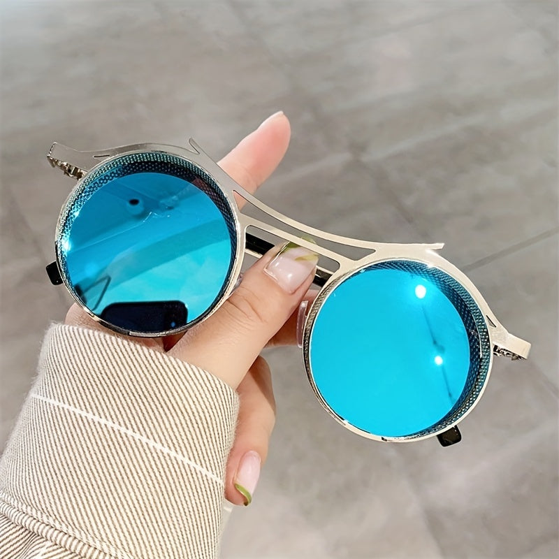 Steampunk Round Metal Sunglasses Mesh UV400 Shades Costume Party Club