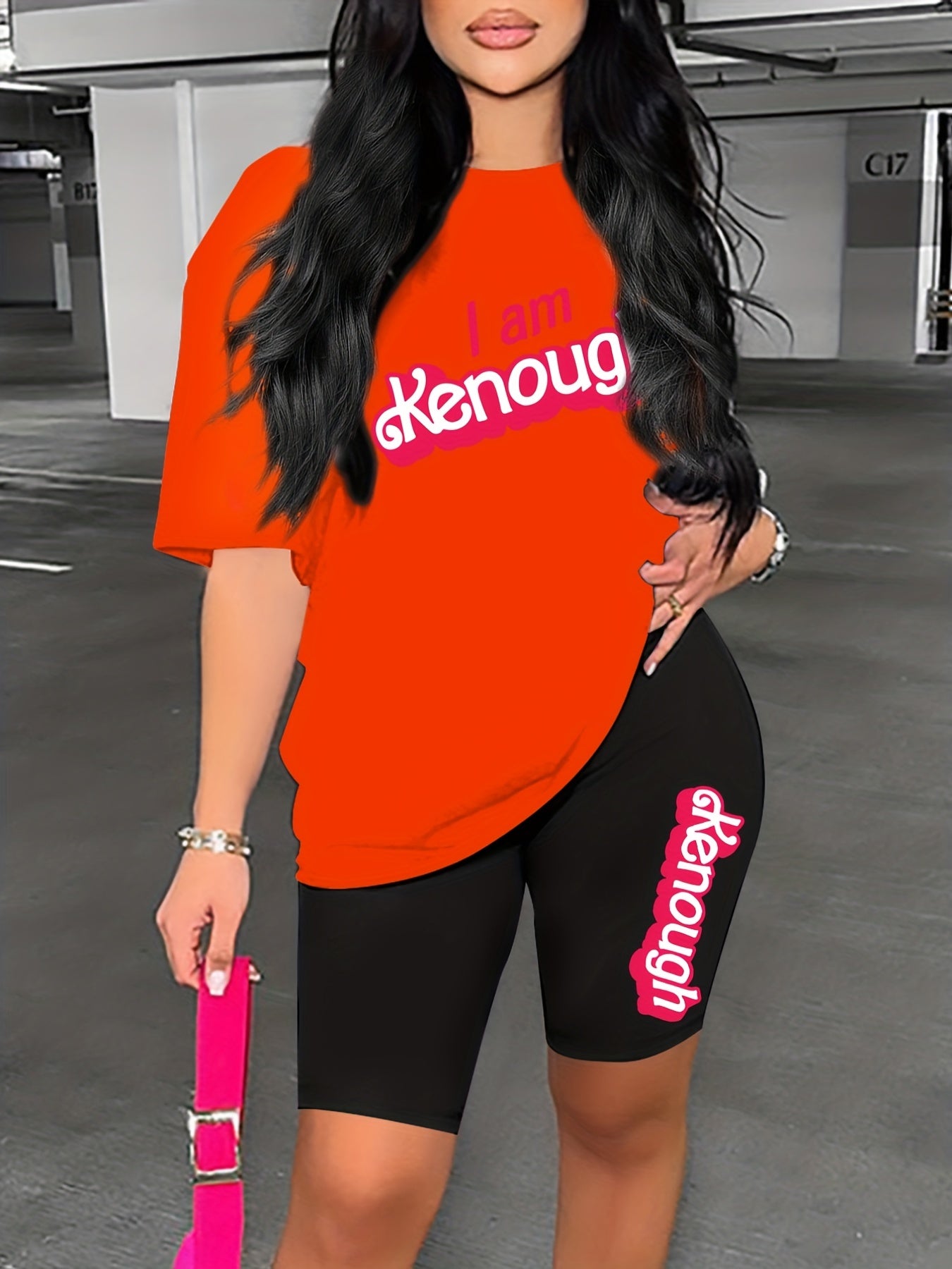 Kenough Two Piece Set Drop Shoulder Short Sleeve T Shirt & Shorts
