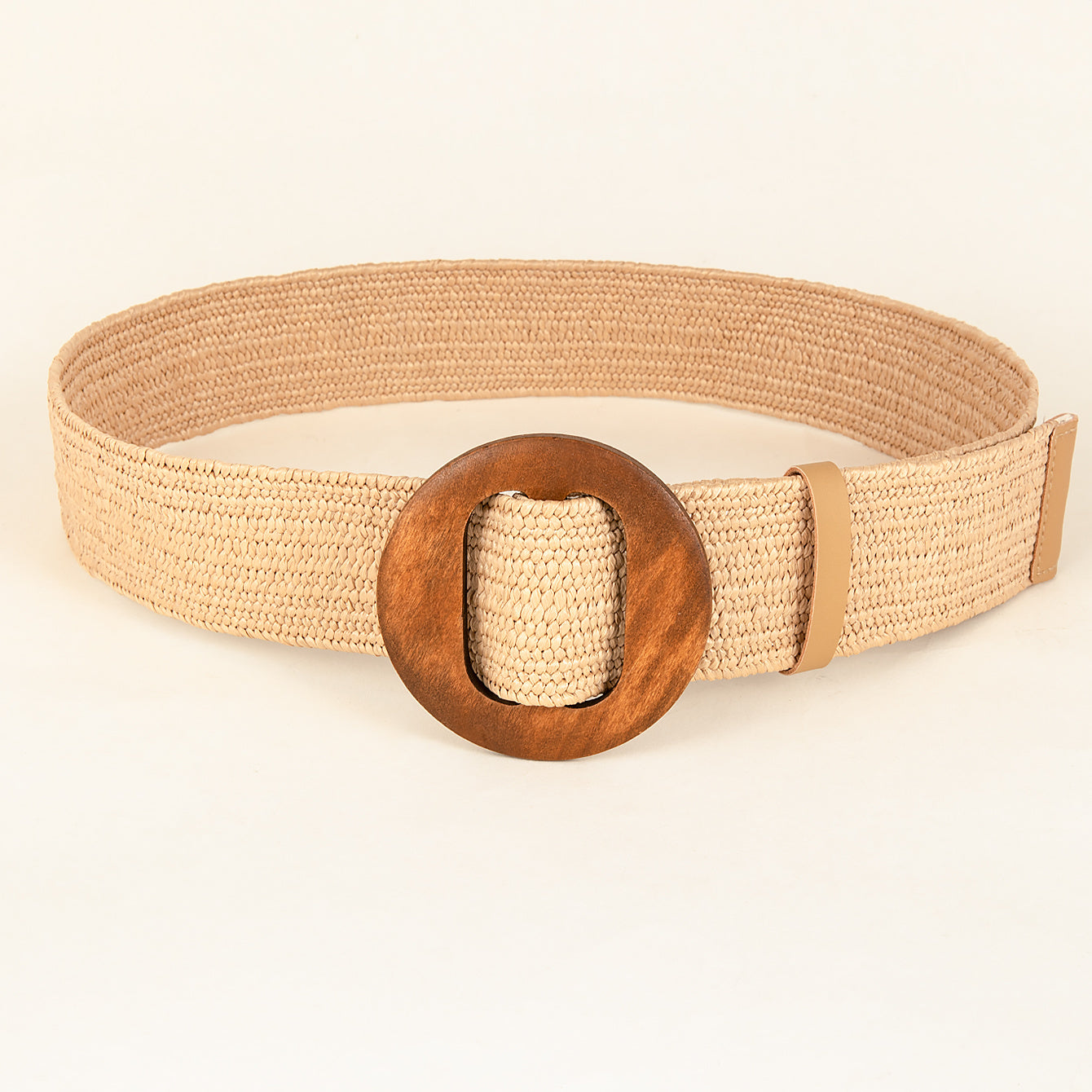 Women Woven Elastic Casual Solid Belt Stretch Belt With Wooden Buckle