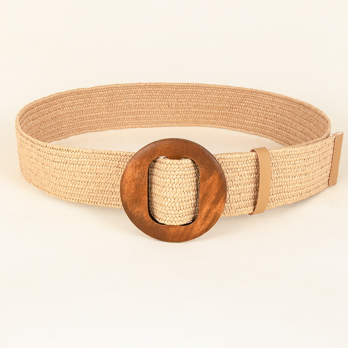 Women Woven Elastic Casual Solid Belt Stretch Belt With Wooden Buckle