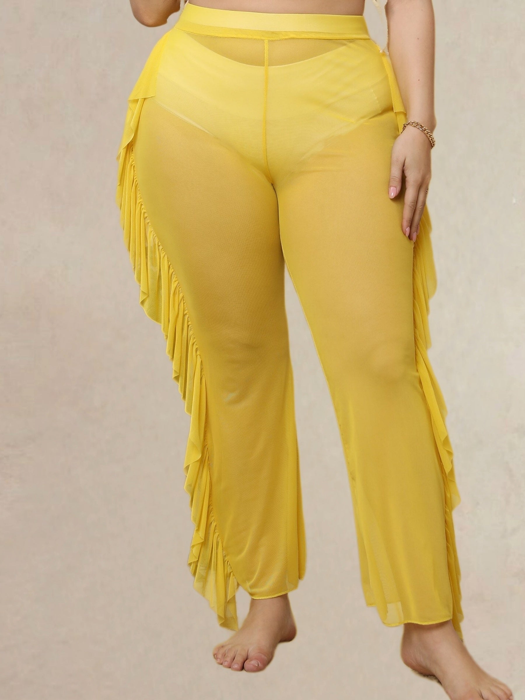  Ruffle Trim Semi Sheer Cover Up Pants
