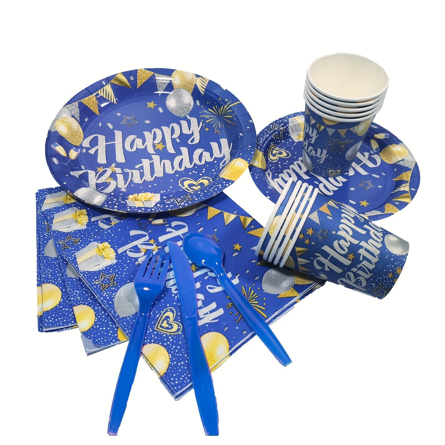 Boy Birthday Party Supplies Set - Tableware Plate Cup Tissue Tablecloth Banner