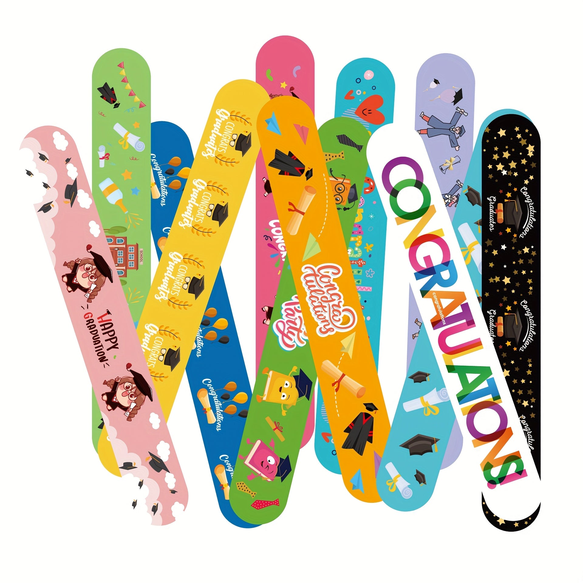 24pcs Kindergarten Graduation Slap Bracelets Colorful Congrats Grad Wristbands